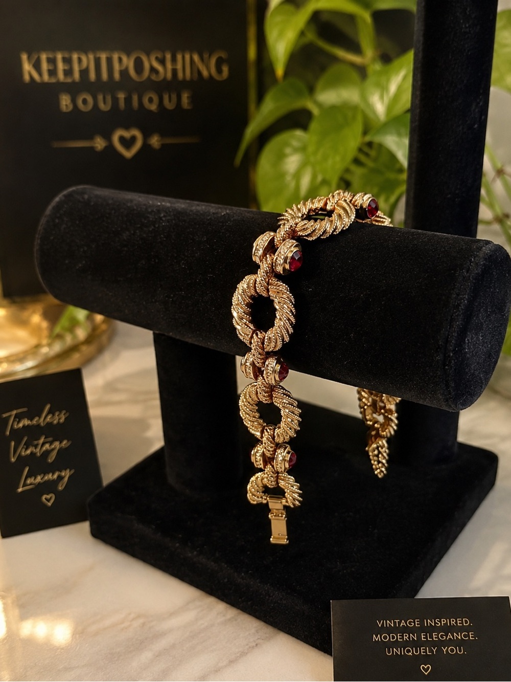 Jk Jackie Kennedy vintage Gold and Red Rope-Link Bracelet